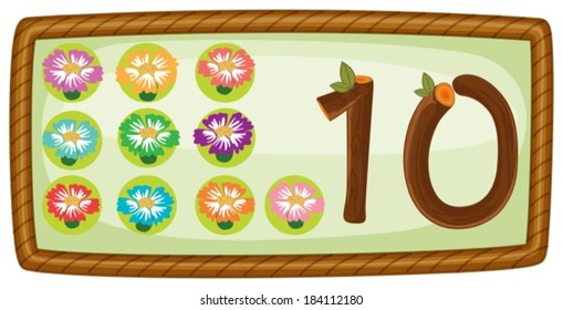 Ilustración de una plantilla rectangular con diez flores sobre un fondo blanco