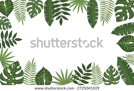 Illustration of a rectangular tropical leaf frame. Exotic jungle foliage border 
