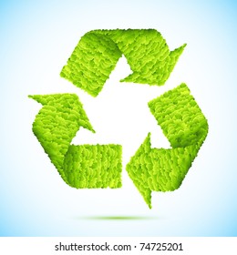 ilustración de la flecha de reciclaje hecha de hierba sobre fondo abstracto