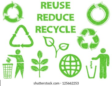 Illustration of recycle doodle icons - doodle drawings on white background