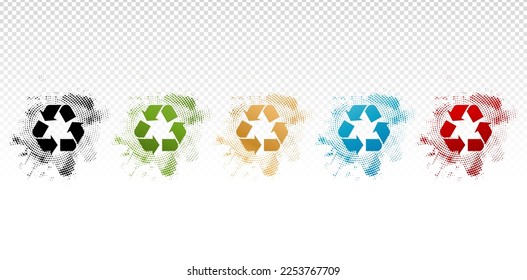 illustration of Recycle icon spread dots backgrounds label products company or corporate, User interface designs, collages, decks, Collaging and layouts, Website assets, Branding or identity campaigns