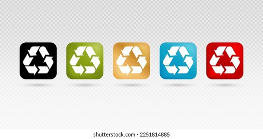 illustration of Recycle icons rectangles rounded corner five models design with isolated backgrounds or cutout for packages label products company or corporate, User interface designs, collages, decks