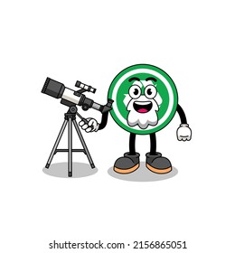 Illustration of recycle sign mascot as an astronomer , character design