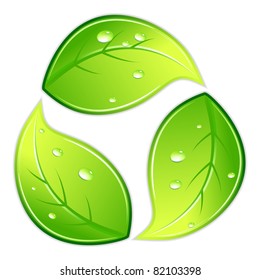 illustration of recycle symbol with leaf on isolated background