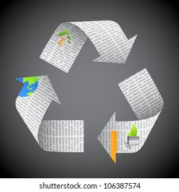 illustration of recycle symbol made of newspaper