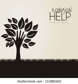 Illustration recycling, hand forming a tree with leaves, helping nature, vector illustration
