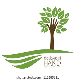 Illustration recycling, hand forming a tree with leaves, helping nature, vector illustration