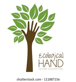 Illustration recycling, hand forming a tree with leaves, helping nature, vector illustration