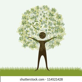 illustration of recycling, tree formed by a person silhouette, vector illustration