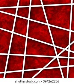 Illustration Red Abstract Geometric Background with White Paper Lines - Vector