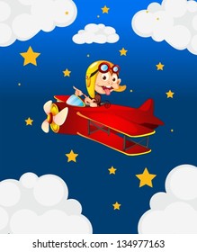 Illustration of a red airplane with a boastful monkey