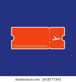 Illustration of a red airplane ticket on a blue background. The ticket features a white airplane icon, symbolizing travel and flights. Simple and bold design vector design.