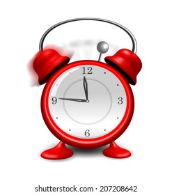 Illustration red alarm clock close up, isolated on white background - vector