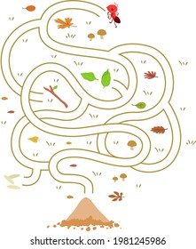 Illustration of a Red Ant Mascot Entering a Maze to Go to an Ant Mound