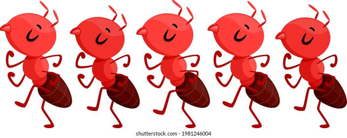 Illustration Of Red Ant Mascots Marching Forward With Heads Up