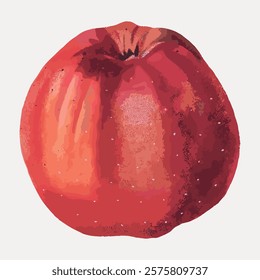 Illustration of a red apple with detailed texture. The apple's vibrant red color and texture are highlighted, showcasing a realistic and artistic style. Vintage style art, isolated vector.