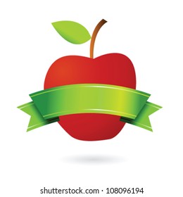 Illustration Of Red Apple And Green Scroll Banner Upon, As Quality Label For Fruits