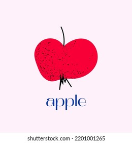ilustración: manzana roja, dibujada a mano, elegante, con letras "apple" en fondo rosa suave