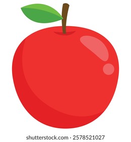 Illustration of a Red Apple with Leaf