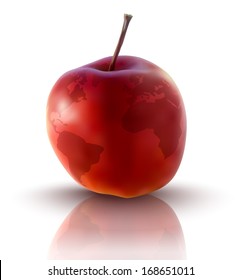 illustration of red apple with planet earth - vector illustration