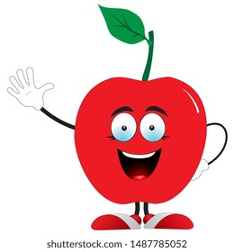 Illustration of a red apple says hello on a white background