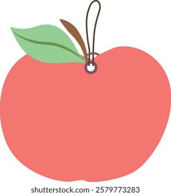 Illustration of a red apple tag with a leaf and a loop for fastening. The design is clean and elegant, making it ideal for product labels, gift tags, packaging, organic food branding, eco-friendly the