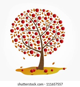 Illustration of red apple tree