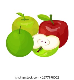 
illustration of red apples, and green apples. Fruit design with cartoon style. fresh fruit design.