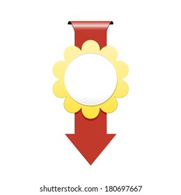 the illustration of red arrow with blank flower style badge / the arrow with flower badge / the arrow