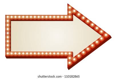 Illustration Of Red Arrow Sign With Copy Space And Light Bulbs Surround