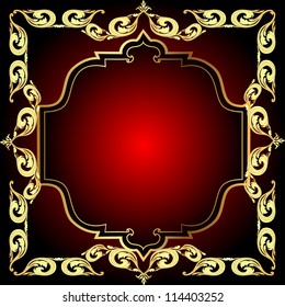 illustration a red background a frame with a gold pattern
