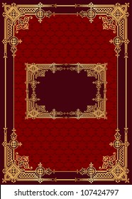 illustration red background with frame with gold(en) pattern