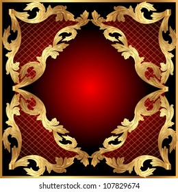  illustration red background frame with gold(en) pattern and net