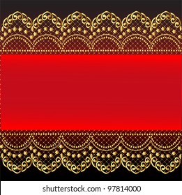 illustration red background with gold(en) pattern and net
