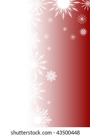 ilustración con fondo rojo y copos de nieve blancos