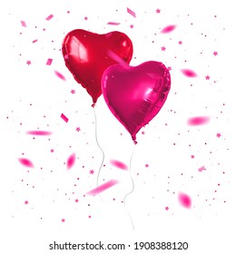 Illustration of red balloons shape of heart. Happy Valentines Day, vector illustration