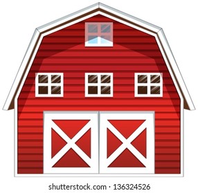 Illustration Of A Red Barn House On A White Background