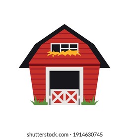 Illustration of a red barn house on a white background.
