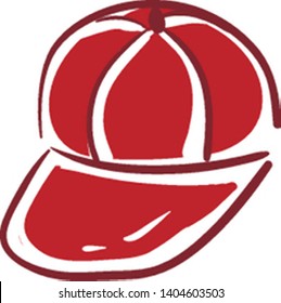 An illustration of a red baseball cap, vector, color drawing or illustration. 