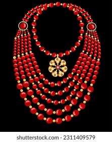 Illustration of red beads with gold pendant