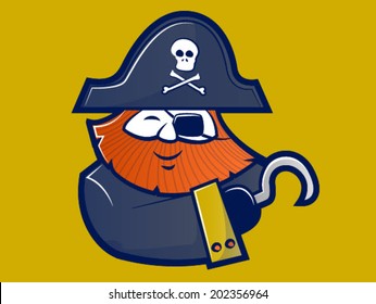 Illustration of a red bearded Pirate with a hook hand/Vector Pirate Mascot Character