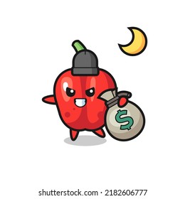 Illustration of red bell pepper cartoon is stolen the money