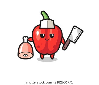 Ilustración del personaje de pimiento rojo como carnicero
