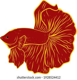 illustration of red betta fish on white background