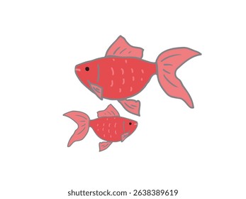 Illustration of red big and small goldfish