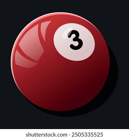 Illustration of a red billiard ball 3 number on a dark background