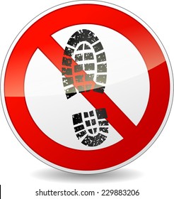 Illustration Of Red And Black Circle Sign For No Shoes Walking