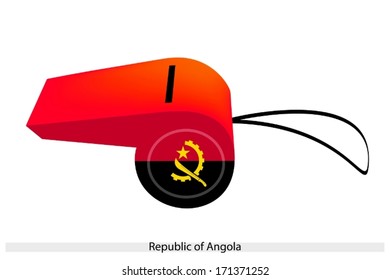 An Illustration of Red and Black Color with A Crossed Cog wheel, Machete and Gold Star of The Republic of Angola Flag on A Whistle, The Sport Concept and Political Symbol. 