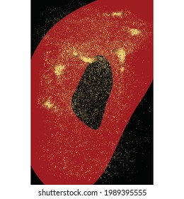 Illustration in red and black with gold texture, vector