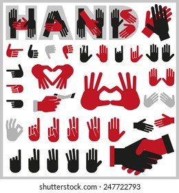 illustration of red and black hands on a white background